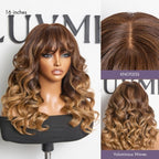 Glueless HD Lace Body Wave T-Part Lace Human Hair Wig - Highlight with Bangs 180% Density | 10"-28"