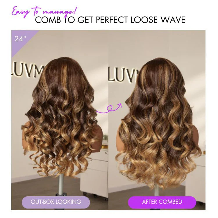 Glueless HD Lace Loose Wave T-Part Lace Human Hair Wig with Bangs 180% Density | 10"-28"
