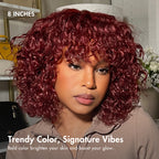 Glueless Curly T-Part Lace Human Hair Wig - Red with Bangs | 10"-28"