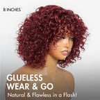 Glueless Curly T-Part Lace Human Hair Wig - Red with Bangs | 10"-28"