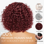 Glueless Curly T-Part Lace Human Hair Wig - Red with Bangs | 10"-28"