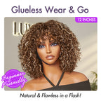 Glueless Curly Human Hair Wig - Highlight with Bangs | 10"-28"