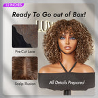 Glueless Curly Human Hair Wig - Highlight with Bangs | 10"-28"
