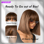Glueless Bob Human Hair Wig - Highlight with Bangs | 8"-14"