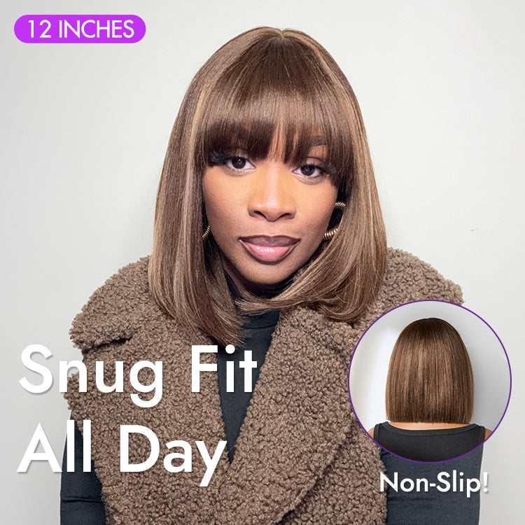 Glueless Bob Human Hair Wig - Highlight with Bangs | 8"-14"