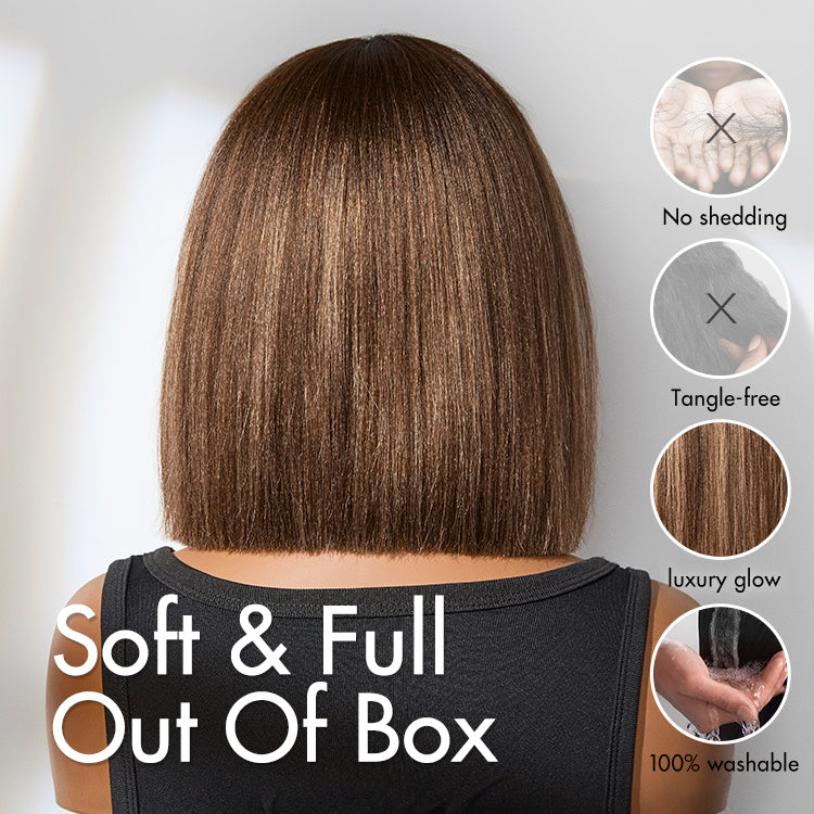 Glueless Bob Human Hair Wig - Highlight with Bangs | 8"-14"