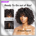 Glueless Pixie T-Part Lace Human Hair Wig - Red with Bangs | 8"-14"