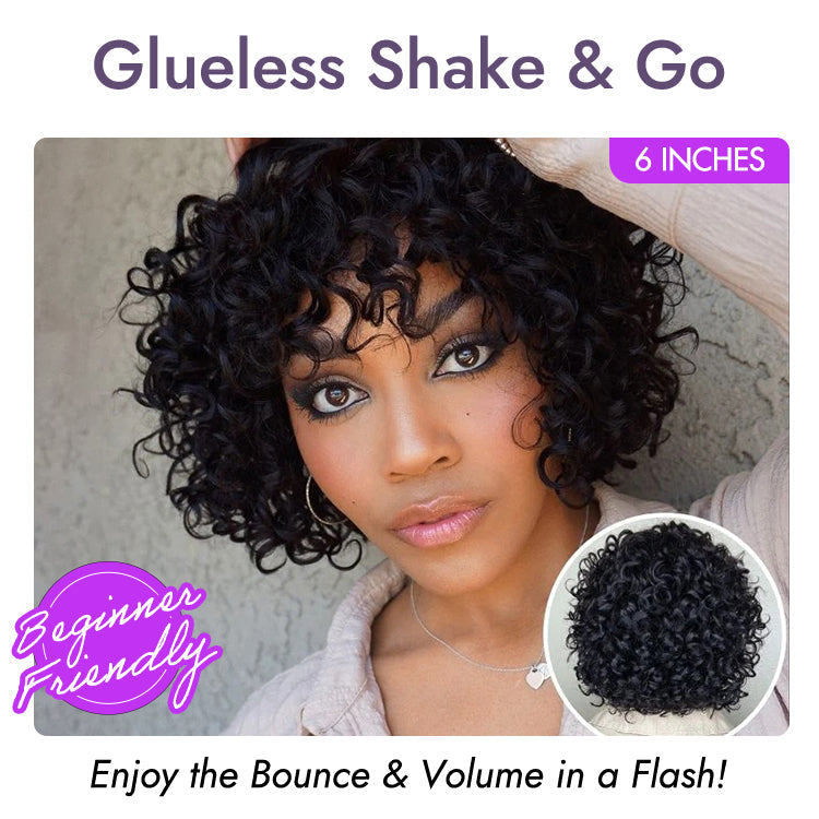 Glueless Pixie T-Part Lace Human Hair Wig - Red with Bangs | 8"-14"