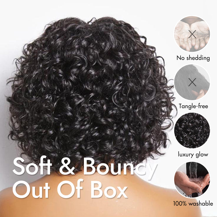 Glueless Pixie T-Part Lace Human Hair Wig - Red with Bangs | 8"-14"