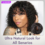 Glueless Curly Human Hair Wig - Grey with Bangs | 8"-14"