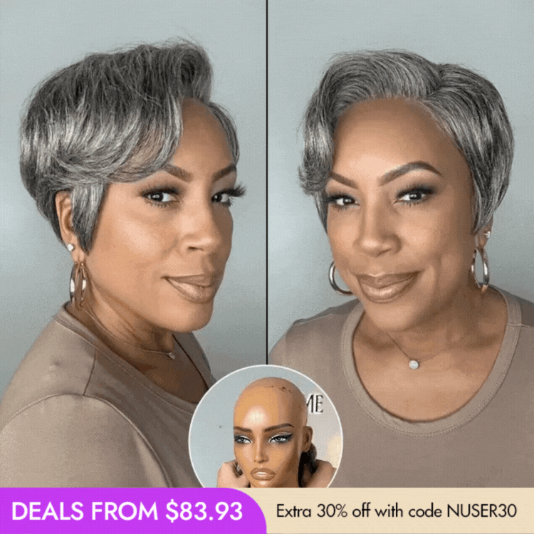 Glueless HD Lace Pixie T-Part Lace Human Hair Wig - Grey | 8"-14"