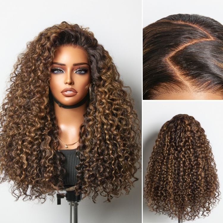 Glueless HD Lace Curly T-Part Lace Human Hair Wig - Highlight | 10"-28"