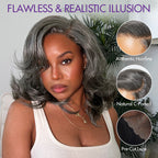 Glueless HD Lace Layered T-Part Lace Human Hair Wig - Grey | 10"-28"