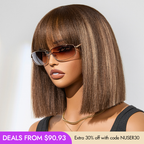 Glueless Bob Human Hair Wig - Highlight with Bangs | 8"-14"