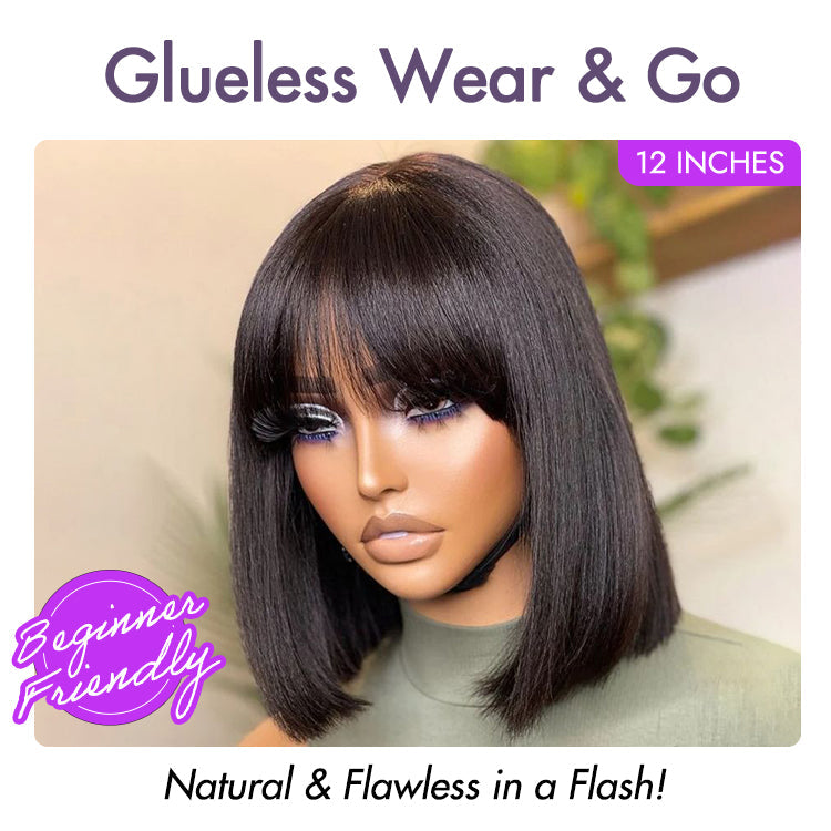 Glueless Bob Human Hair Wig with Bangs | 8"-14"