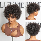 Glueless Curly Human Hair Wig with Bangs | 8"-14"