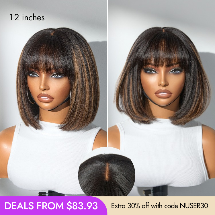 Glueless Bob Human Hair Wig with Bangs | 8"-14"