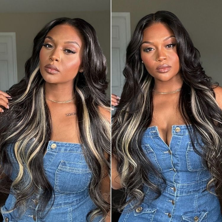 Glueless HD Lace Body Wave T-Part Lace Human Hair Wig - Highlight 180% Density | 10"-28"