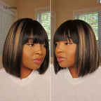 Glueless Bob Human Hair Wig - Red with Bangs | 8"-14"