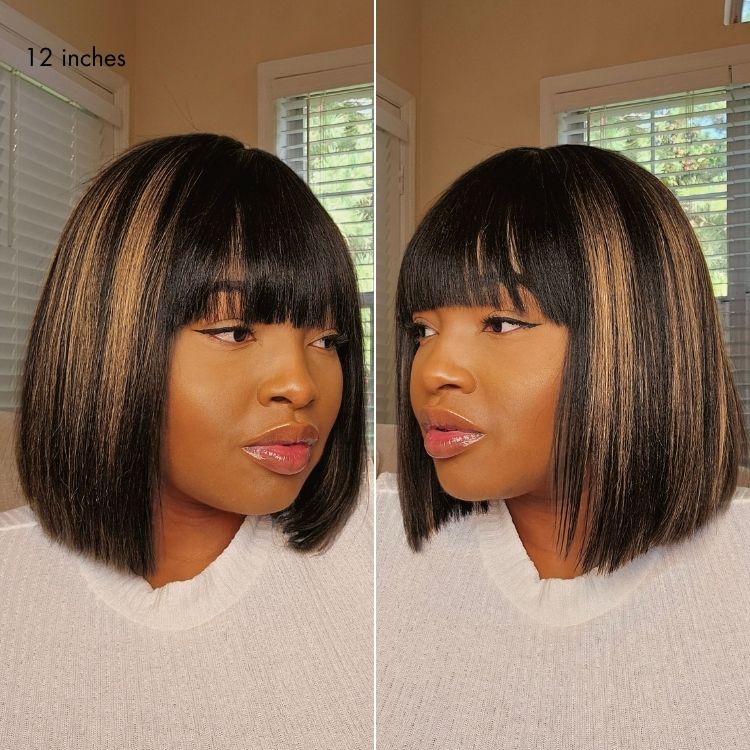 Glueless Bob Human Hair Wig - Red with Bangs | 8"-14"