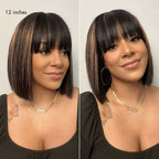 Glueless Bob Human Hair Wig - Red with Bangs | 8"-14"