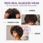 Glueless Curly Human Hair Wig - Highlight with Bangs | 8"-14"