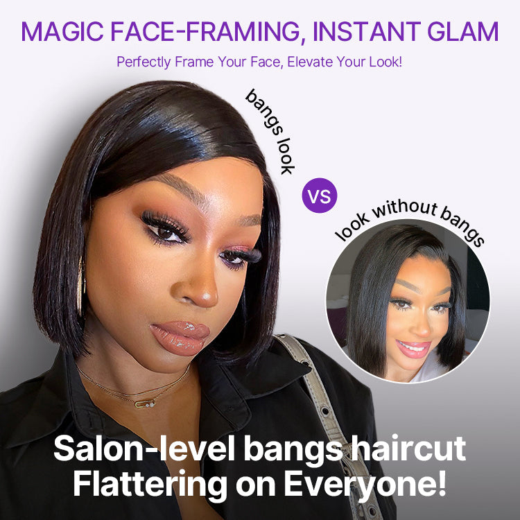 Glueless Bob 5X5 Closure Human Hair Wig with Bangs | 8"-14"