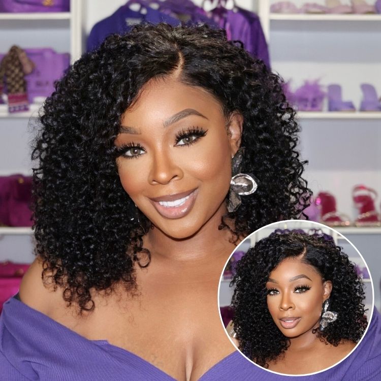 Glueless Curly T-Part Lace Human Hair Wig 180% Density | 10"-28"