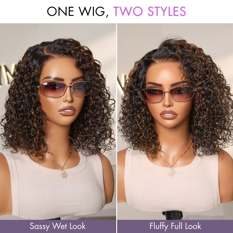 Glueless Water Wave T-Part Lace Human Hair Wig - Highlight | 10"-28"