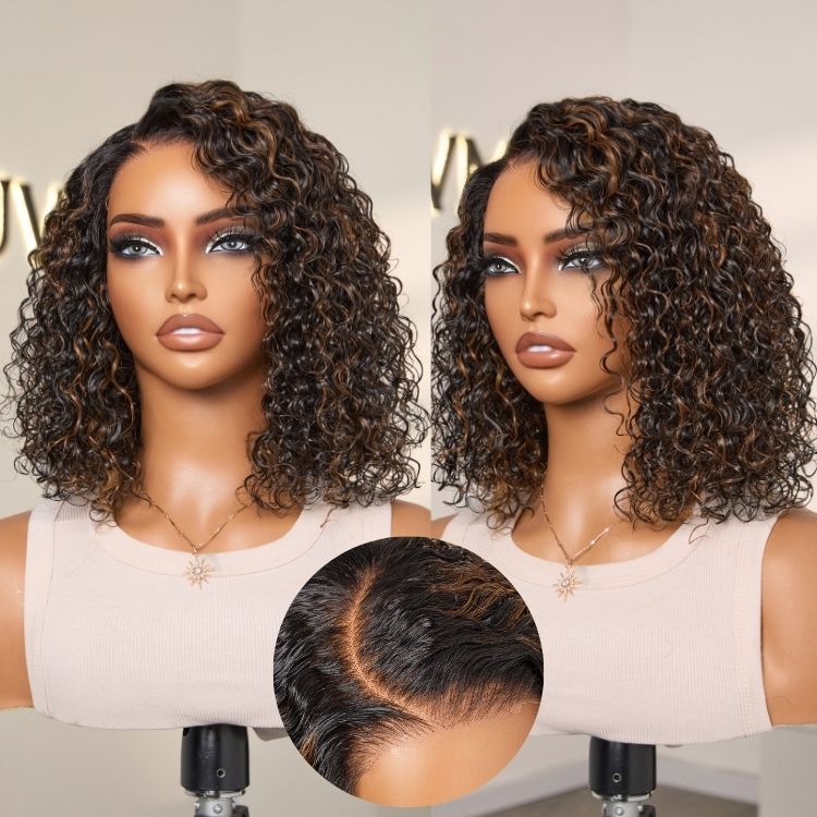 Glueless Curly T-Part Lace Human Hair Wig - Red | 8"-14"