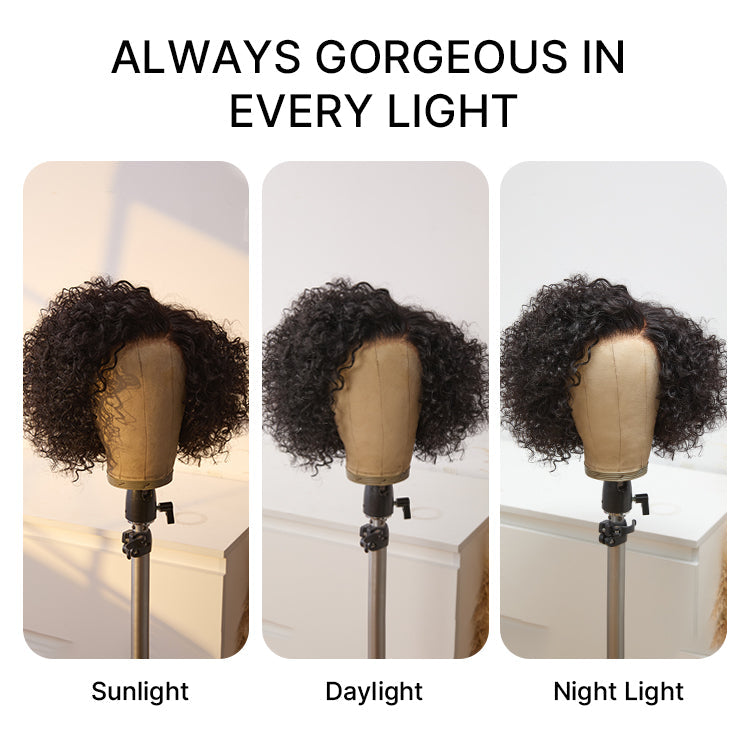 Glueless Curly Human Hair Wig - Grey | 8"-14"