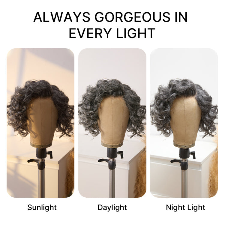 Glueless Loose Wave T-Part Lace Human Hair Wig - Grey | 8"-14"