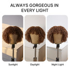Glueless Curly Human Hair Wig - Highlight with Bangs | 10"-28"