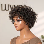 Glueless Curly Human Hair Wig - Grey with Bangs | 8"-14"