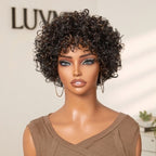 Glueless Curly Human Hair Wig - Grey with Bangs | 8"-14"