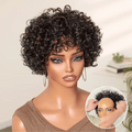 Glueless Curly Human Hair Wig - Grey with Bangs | 8"-14"
