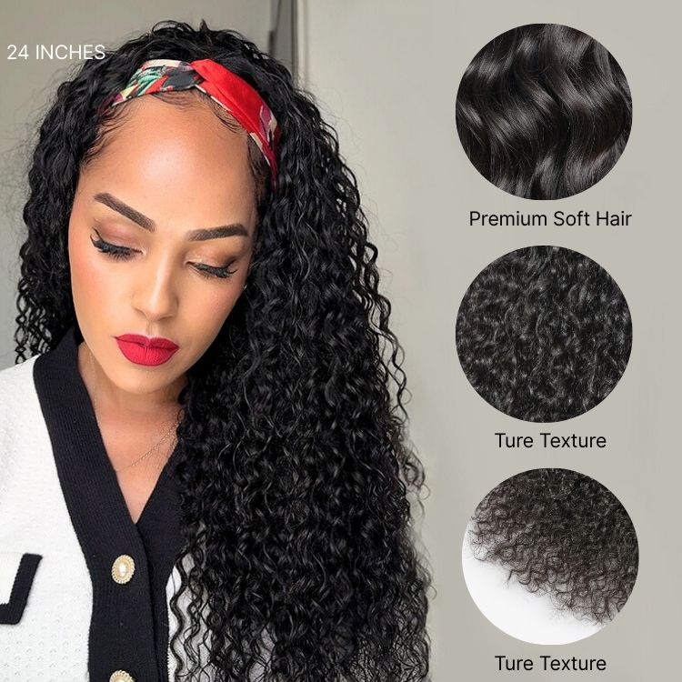 Glueless Water Wave Headband Human Hair Wig 180% Density | 10"-28"
