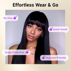 Glueless HD Lace Kinky Straight T-Part Lace Human Hair Wig - Grey with Bangs | 10"-28"