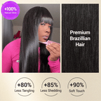 Glueless HD Lace Kinky Straight T-Part Lace Human Hair Wig - Grey with Bangs | 10"-28"