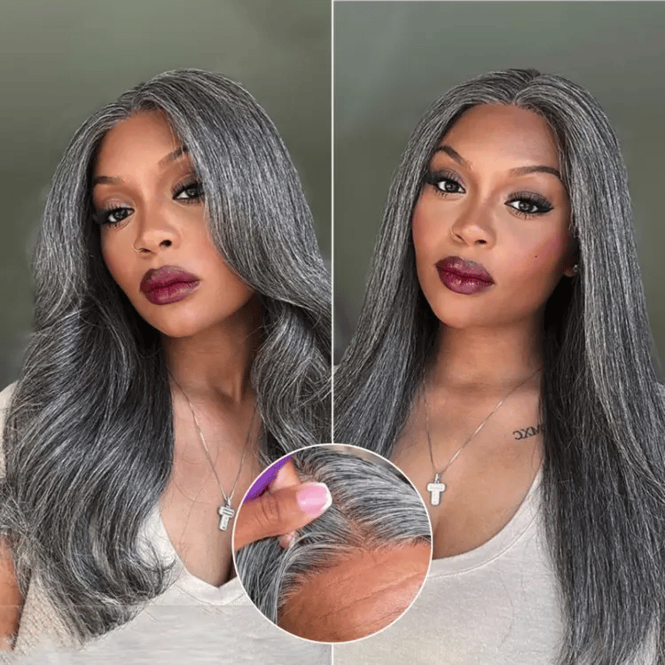 Glueless HD Lace Straight T-Part Lace Human Hair Wig - Grey 180% Density | 10"-28"