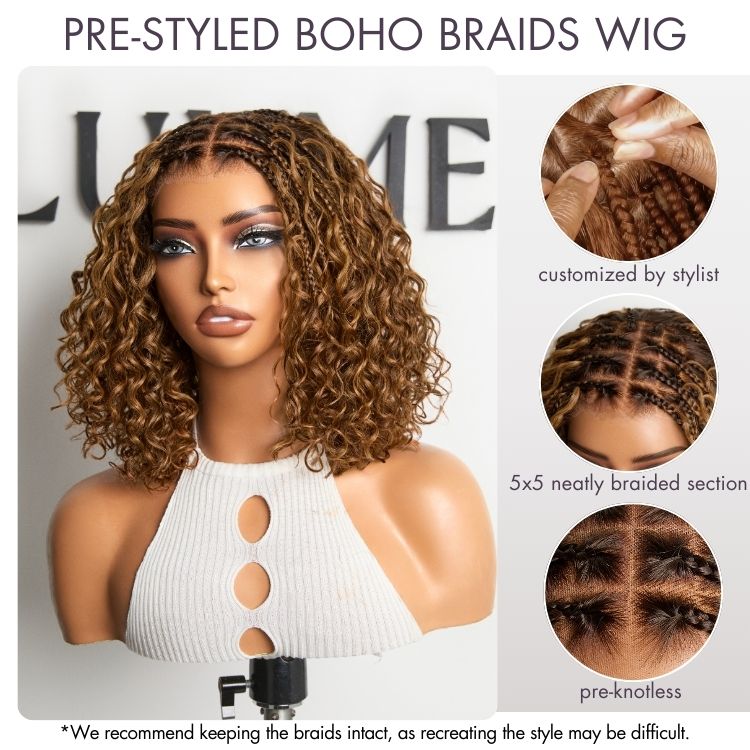 Glueless Curly T-Part Lace Human Hair Wig - Highlight | 8"-14"