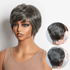 Glueless Pixie Human Hair Wig - Grey with Bangs | 8"-14"