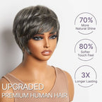 Glueless Pixie Human Hair Wig - Grey with Bangs | 8"-14"