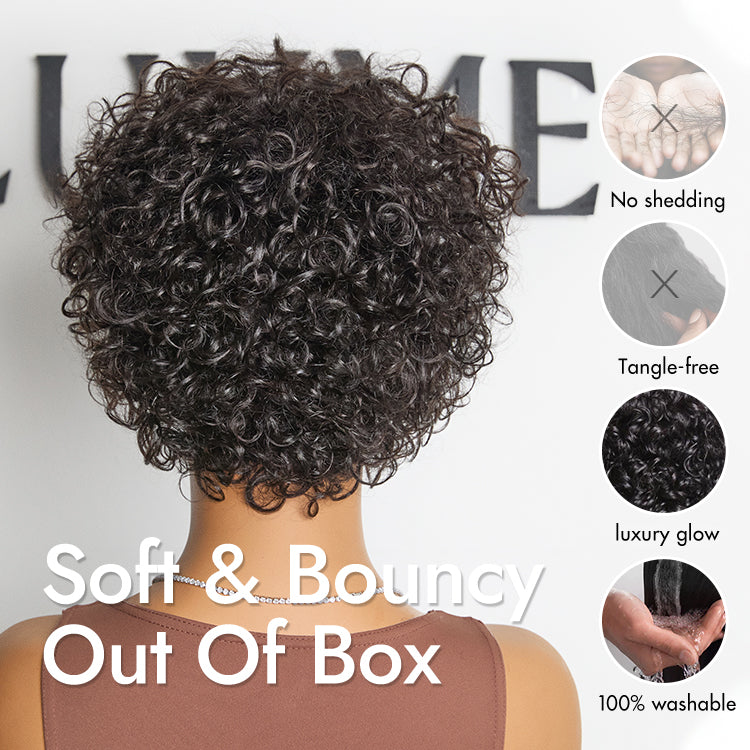Glueless Curly Human Hair Wig - Grey with Bangs | 8"-14"