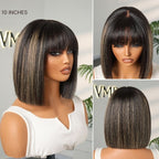 Glueless Bob Human Hair Wig - Highlight with Bangs | 8"-14"