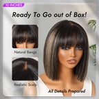 Glueless Bob Human Hair Wig - Highlight with Bangs | 8"-14"