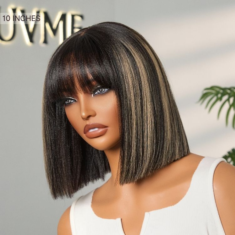 Glueless Bob Human Hair Wig - Highlight with Bangs | 8"-14"