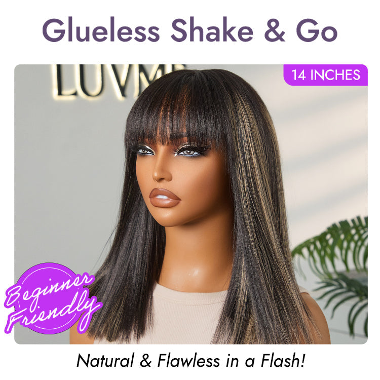 Glueless Bob Human Hair Wig - Red with Bangs | 8"-14"