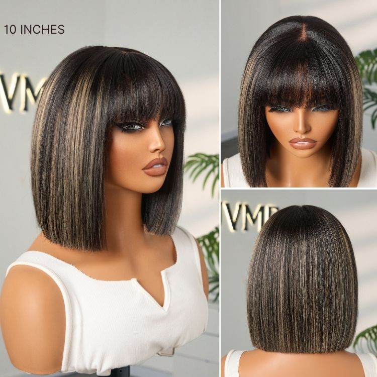 Glueless Bob Human Hair Wig - Red with Bangs | 8"-14"