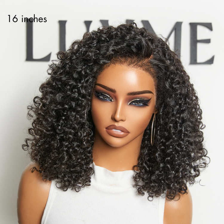 Glueless Curly T-Part Lace Human Hair Wig - Jet Black 180% Density | 10"-28"